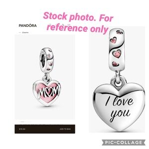 Mom Heart Double sided Dangle Charm - 925 Sterling Silver. EUC